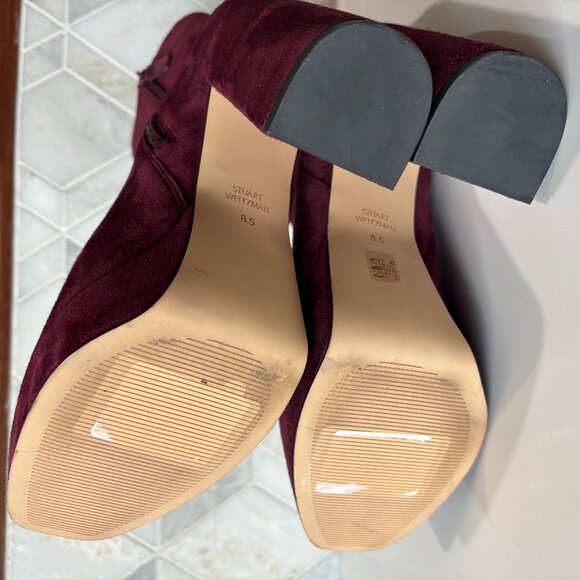 Stuart Weitzman Sz 8.5B Red Suede Platform Block Heel Sky High Ankle Boot Bootie - Picture 11 of 12